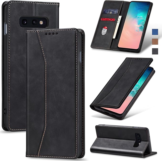 Jasonyu Flip Wallet Case for Samsung Galaxy S10e,Leather Magnetic Folio Cover with Card Holder,Kickstand - TPU Shockproof Durable Protective Phone Case,Black