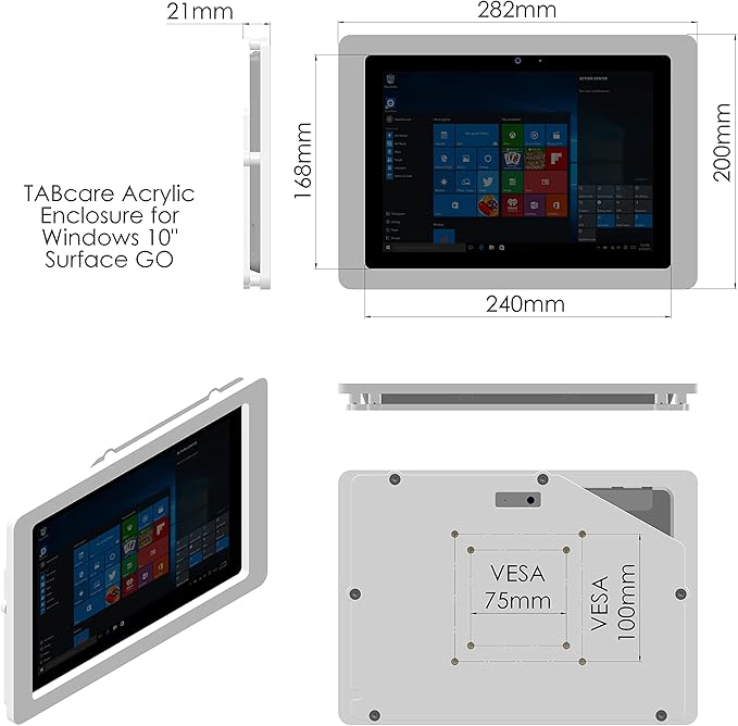 TABcare Anti-Theft Security Acrylic VESA Case for Microsoft Surface Go Tablet with Free Wall Mount (Surface Go 1/2/3, Black)