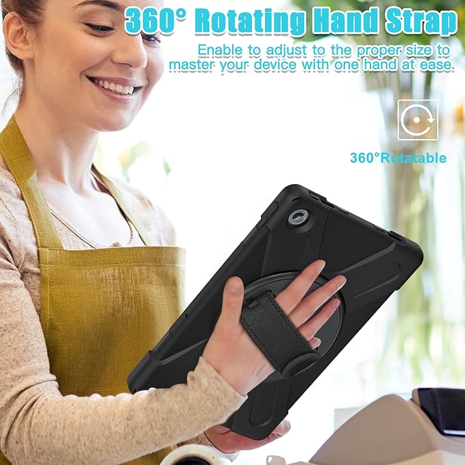 TSQQST Case for Lenovo Tab M10 Plus 10.6 Inch 2022 3rd Gen (TB-125F/TB-128F) with Stand Hand Strap Shoulder Strap | Heavy Duty Rugged Kids Case for Tablet Lenovo M10 Plus 10.6" (Black)