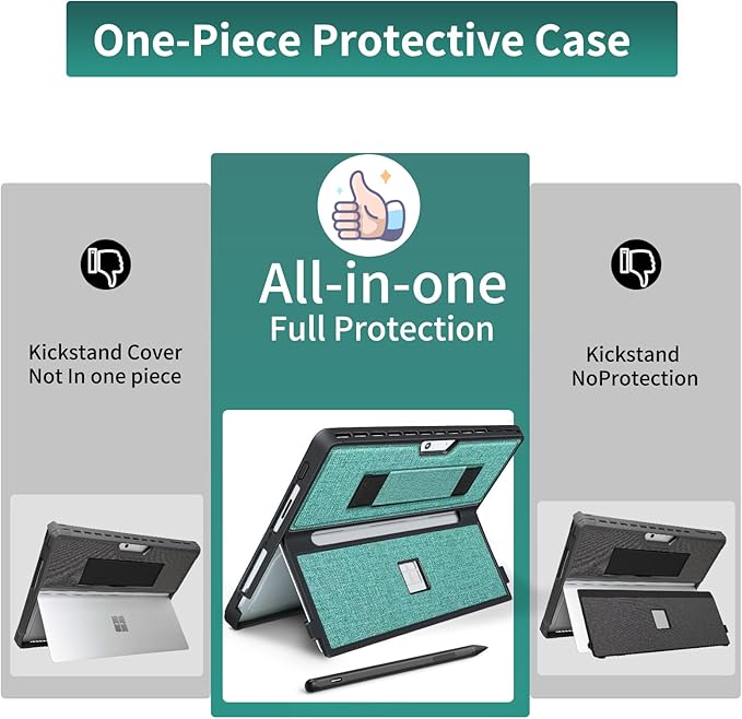 Case fit Microsoft Surface Pro 11/10/9/8 13-Inch, with Stent Cover, Hand Strap, All-in-one Rugged Case Compatible with Type Cover Keyboards, Cyan