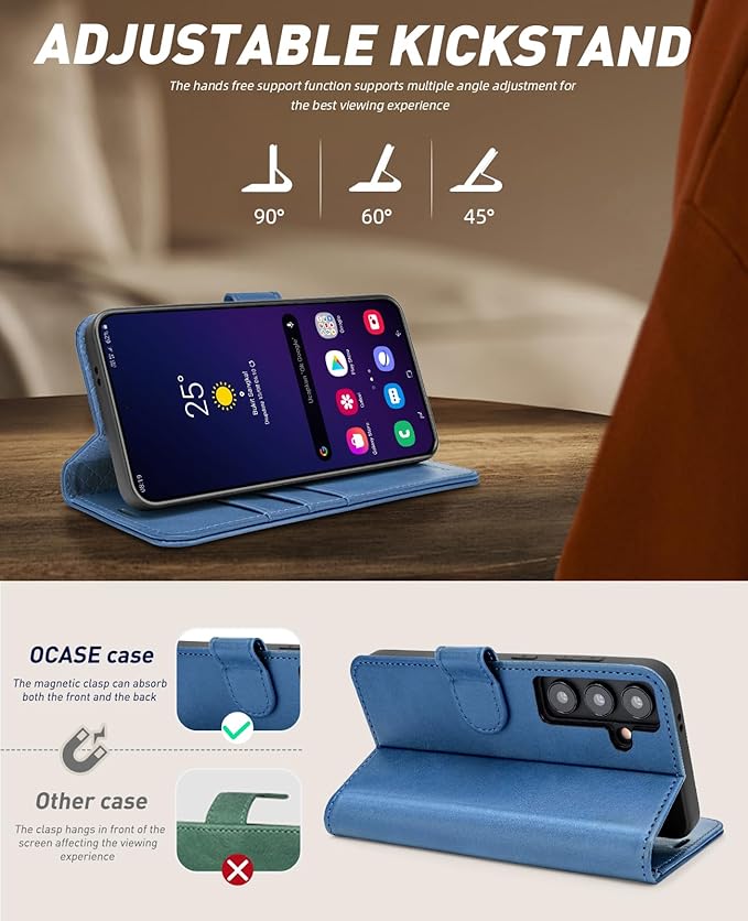 OCASE Compatible with Galaxy S24 5G Wallet Case, PU Leather Flip Folio Case with Card Holders RFID Blocking Kickstand [Shockproof TPU Inner Shell] Phone Cover (2024), Light Blue