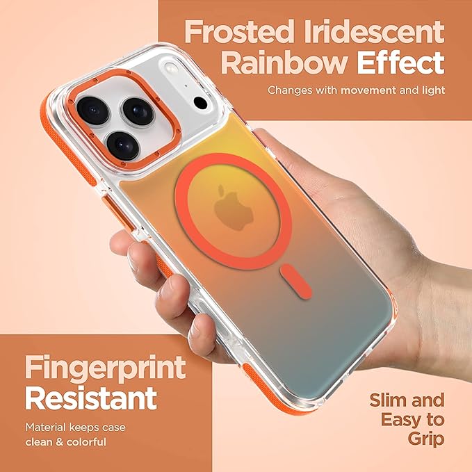 MOWIME Magnetic Case for iPhone 17 Pro Max [Compatible with Magsafe] [Cute Fashion Fluorescent Design] [1 Screen Protector] Slim Translucent Matte Case for iPhone 17 Pro Max 6.9" 2025, Orange