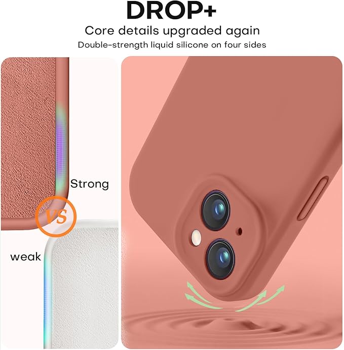 Vooii Compatible with iPhone 15 Plus Case, Upgrade Liquid Silicone [Enhanced Camera Protection] [Soft Anti-Scratch Microfiber Lining] Shockproof Phone Case for iPhone 15 Plus 6.7 inch - Caramel