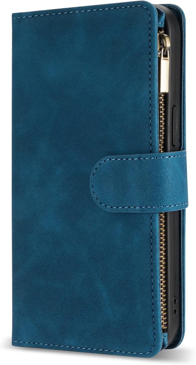 ZZXX for iPhone 14 Pro Max Case Wallet with [RFID Blocking] Card Slot Soft PU Leather Zipper Flip Folio with Wrist Strap Kickstand Protective Cover for iPhone 14 Pro Max Wallet Case(Blue-6.7 inch)