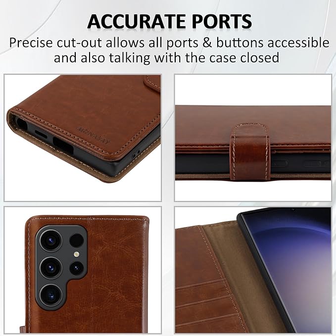 MONASAY Wallet Case Compatible for Galaxy S23 Ultra 5G,[RFID Blocking] Flip Folio Leather Cell Phone Cover with Credit Card Holder, 6.8 inch, Brown