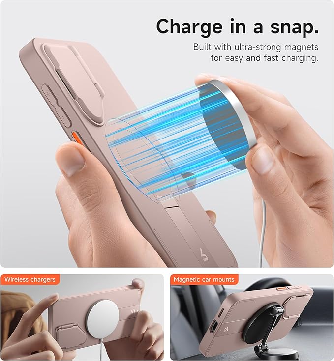 SURITCH for Samsung Galaxy S25 Phone Case, Magnetic Shockproof Bumper Case Slim Protective Cover with Camera Cover & Adjustable Metal Kickstand for Galaxy S25 (2025)-Sakura Pink