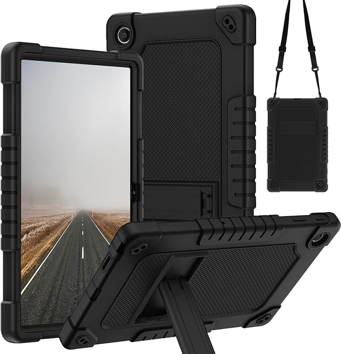 for Walmart Onn 11 Tablet Pro 2023 Model Shockproof Kids Friendly Rugged Hybrid Case Built-in Shoulder Strap Kickstand for Walmart Onn 11 Inch Pro Model:100110027 2023 (Black)