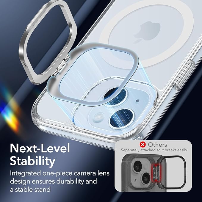 ESR for iPhone 15 Plus Case, Compatible with MagSafe, Military-Grade Protective Case, Built-in Stash Stand Phone Case, Scratch-Resistant Back Cover, Classic Series, Clear