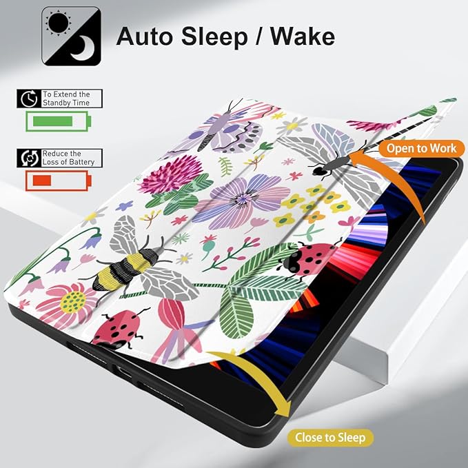 DONGKE Case Compatible with iPad 10.2 Inch 2021 2020 2019 iPad 9th/8th/7th Generation with Pencil Holder, Slim Stand Protective Case with Soft TPU Back, Auto Sleep/Wake Cover, Dragonfly