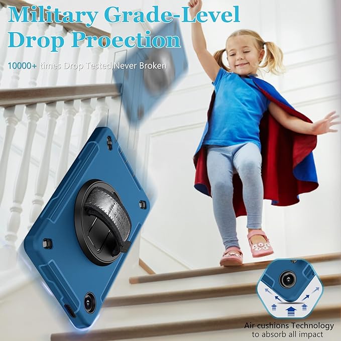 Case for Galaxy Tab A9 Plus 5G 2023: Heavy Duty TPU Cover for Samsung Tablet A9+ 11 Inch with Screen Protector- Stand - Handle - Shoulder Strap -S-Pen Holder- Blue