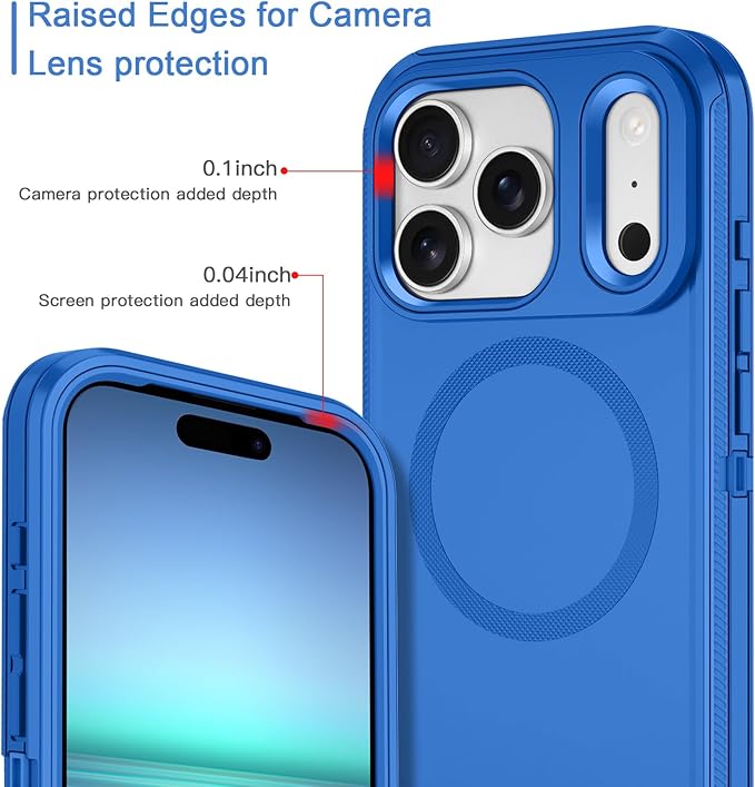 for iPhone 17 Pro Case [Compatible with MagSafe] Shockproof 3-Layer Full Body Protection [Without Screen Protector] Rugged Heavy Duty Cover Case for Apple iPhone 17 Pro 6.3" 2025,Sea Blue