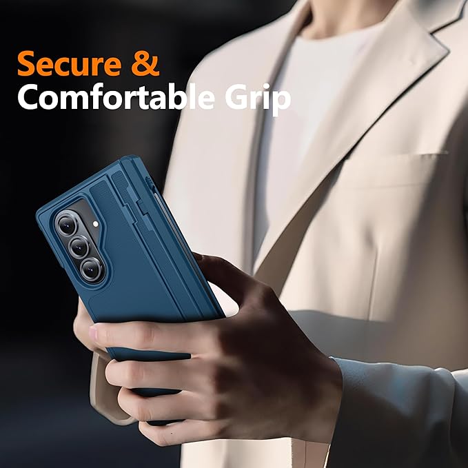 Oterkin for Samsung Galaxy Z Fold 6 Case Built-in Screen Protector [Thinner S Pen Holder & Kickstand] [Hinge Protection] Full Body Shockproof Phone Case for Z Fold 6, Blue