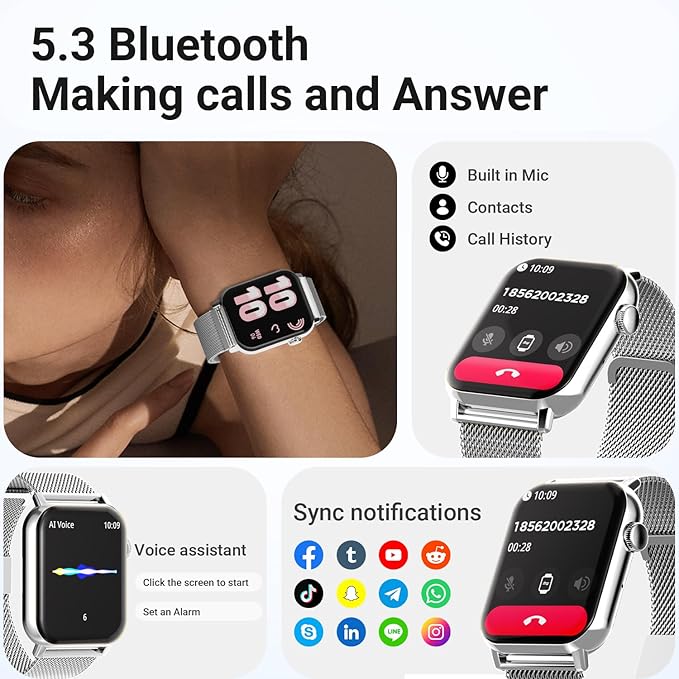 Smart Watches for Women, 1.83" HD Fitness Tracker (Answer/Make Calls), 120+ Sport Modes with Heart Rate/Sleep Monitor, IP68 Waterproof, Fitness Watch for iOS Android, Silver