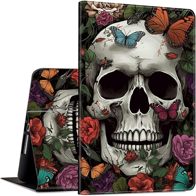 Case for 10.5 Inch Microsoft Surface Go 3 2021/2 2020/Go 2018 PU Leather Slim Lightweight Multiple Angles Stand Smart Cover with Auto Wake/Sleep, Skull Butterflies
