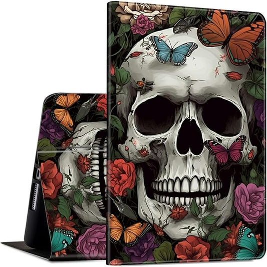 Case for 10.5 Inch Microsoft Surface Go 3 2021/2 2020/Go 2018 PU Leather Slim Lightweight Multiple Angles Stand Smart Cover with Auto Wake/Sleep, Skull Butterflies