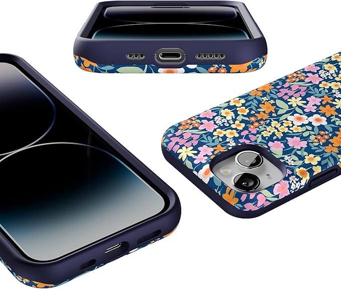 Casely iPhone 14 Case | Full Bloom | Navy Floral | Compatible with MagSafe | Bold Protective Design