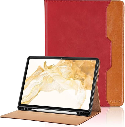Case for Samsung Galaxy Tab S8 Plus 2022 /S7 FE 2021 /S7 Plus 2020 12.4 Inch - PU Leather Folio Case with S Pen Holder and Pocket, Auto Wake/Sleep Smart Tablet Cover, Red