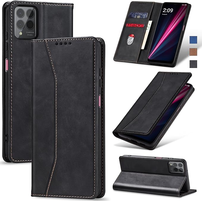 Jasonyu Flip Wallet Case for T-Mobile Revvl 6 Pro/6X Pro 5G,Leather Magnetic Folio Cover with Card Holder,Kickstand - TPU Shockproof Durable Protective Phone Case,Black
