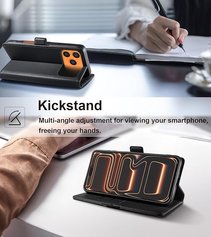 Wallet Flip Case for iPhone 17 Pro Max 5G - [RFID Blocking] Luxury PU Leather Card Holder Magnetic Phone Cover with Kickstand,Shockproof Protective Case,Black