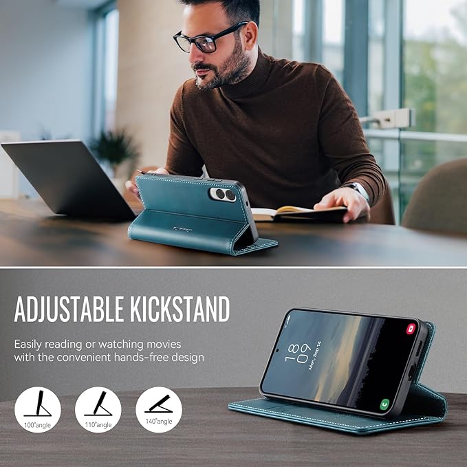 Wallet Case for Samsung Galaxy S25 Edge Leather Wallet Flip Cover with Card Holder, Kickstand, Magnetic Closure, RFID Blocking TPU Shockproof Phone Case Compatible with S25 Edge, Blue-Green