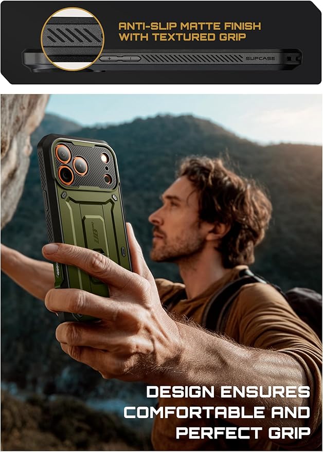 SUPCASE for iPhone 17 Pro Max Case with Camera Control Button (Unicorn Beetle Pro), [Built-in Kickstand & Screen Protector] [Military-Grade Protection] Full Body Heavy Duty Phone Case, Guldan