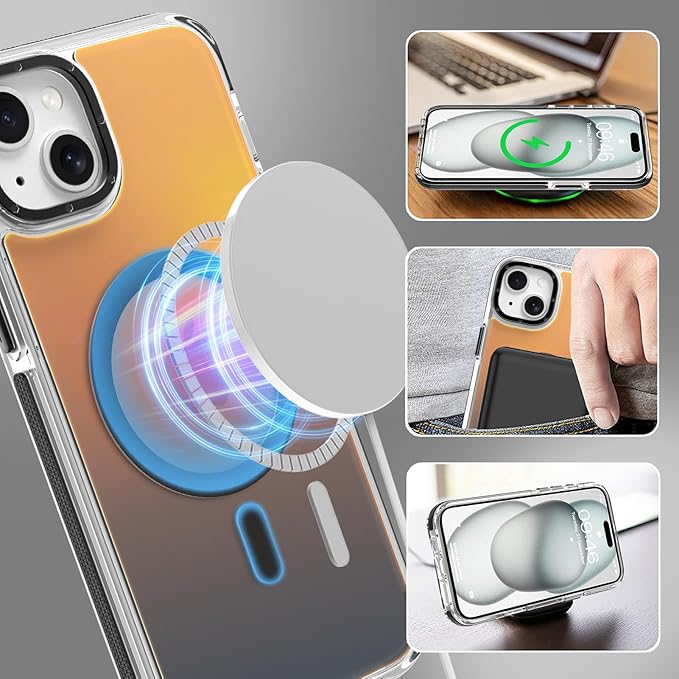 MOWIME Magnetic Case for iPhone 15 Plus [Compatible with Magsafe] [Cute Fashion Fluorescent Design] [1 Screen Protector] Slim Translucent Matte Case for iPhone 15 Plus 6.7" 2023, Black