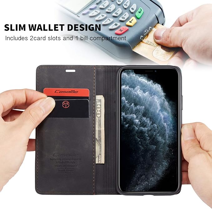 for iPhone 11 Pro Max Case, Flip Wallet Leather Case with Card Holder Magnetic Closure Shockproof Kickstand Protective Phone Cases Cover for iPhone 11 Pro Max, Black