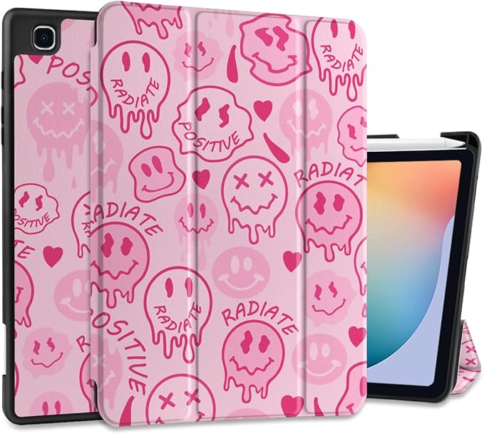 DONGKE Case for Samsung Galaxy Tab S6 Lite 10.4 Inch 2024/2022/2020, Trifold Stand + S Pen Holder + Auto Wake/Sleep + Soft TPU Protective Stand Back Cover, Melting Faces