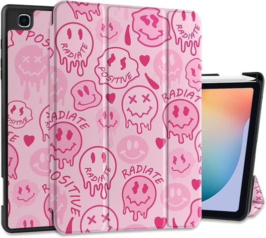 DONGKE Case for Samsung Galaxy Tab S6 Lite 10.4 Inch 2024/2022/2020, Trifold Stand + S Pen Holder + Auto Wake/Sleep + Soft TPU Protective Stand Back Cover, Melting Faces