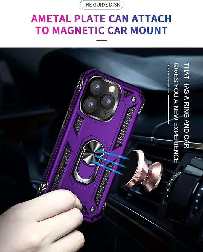ADDIT Phone Case for iPhone 14 Pro Case,with Kickstand Ring,Adjustable Stand,Military Grade,Heavy Duty Protection,Shockproof,Anti-Fingerprint,Support Magnet Car Mount,Purple