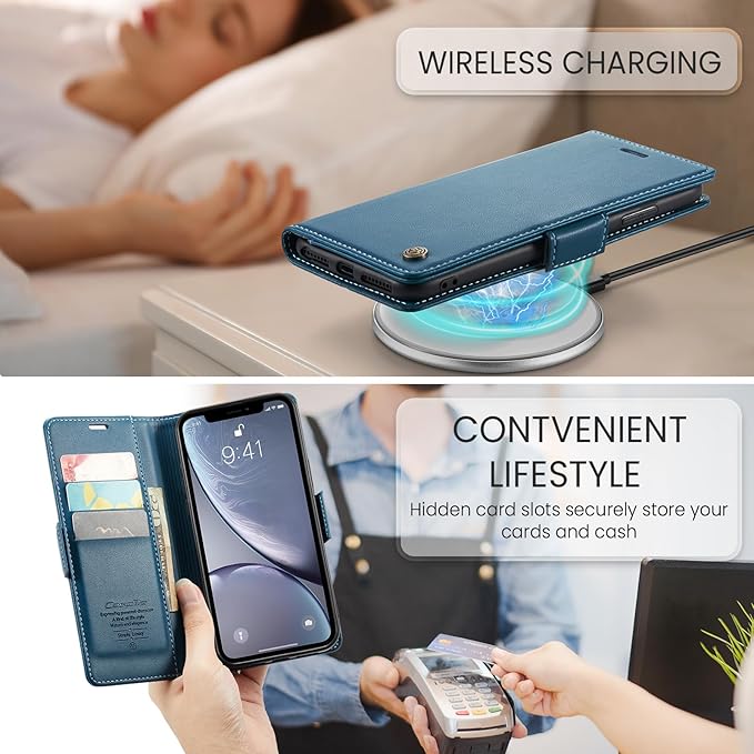 for iPhone XR Case, Premium PU Leather Wallet Case Flip Cover with [RFID Blocking][Card Holder][Stand Function] Shockproof Protective for Apple iPhone XR, Blue