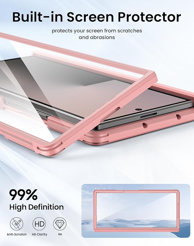 for Galaxy Z Fold 7 Case, Built-in Hidden Kickstand & HD Screen Protector & Hinge Protection, Slim Shockproof Military Grade Drop Protective Phone Case for Samsung Z Fold 7 (Pink)