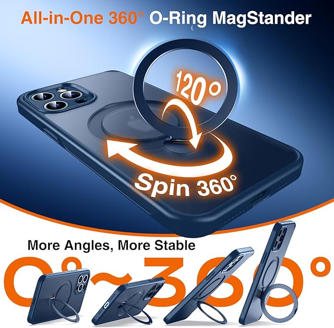 360° O-Ring MagStander for iPhone 12 Pro Max Case with Magnetic Kickstand Ring Holder [Compatible with MagSafe][360°Rotate Stand][Military Shockproof] iPhone 12 Pro Max Phone Cover Blue
