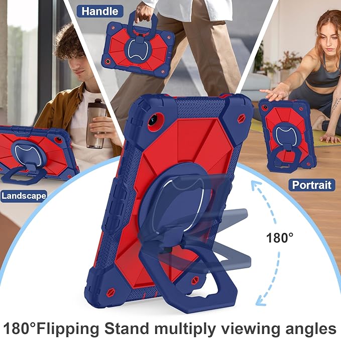 for Galaxy Tab A9 Plus Case 11 Inch, Rugged Case for Samsung Galaxy A9+ Tablet with Screen Protector 360 Rotating Stand Shoulder Strap Pen Holder, 2023 Model(SM-X210/X216/218), Navy Red