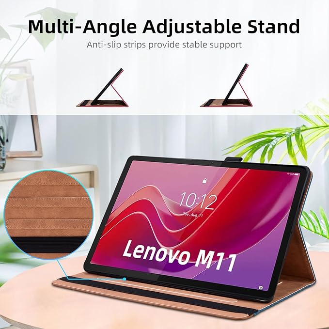 Case for Lenovo Tab M11 11-inch 2024 (TB330FU /TB330XU) Multi-Angle Stand Folio Cover PU Leather with Card Pocket Tab M11 Case,Red