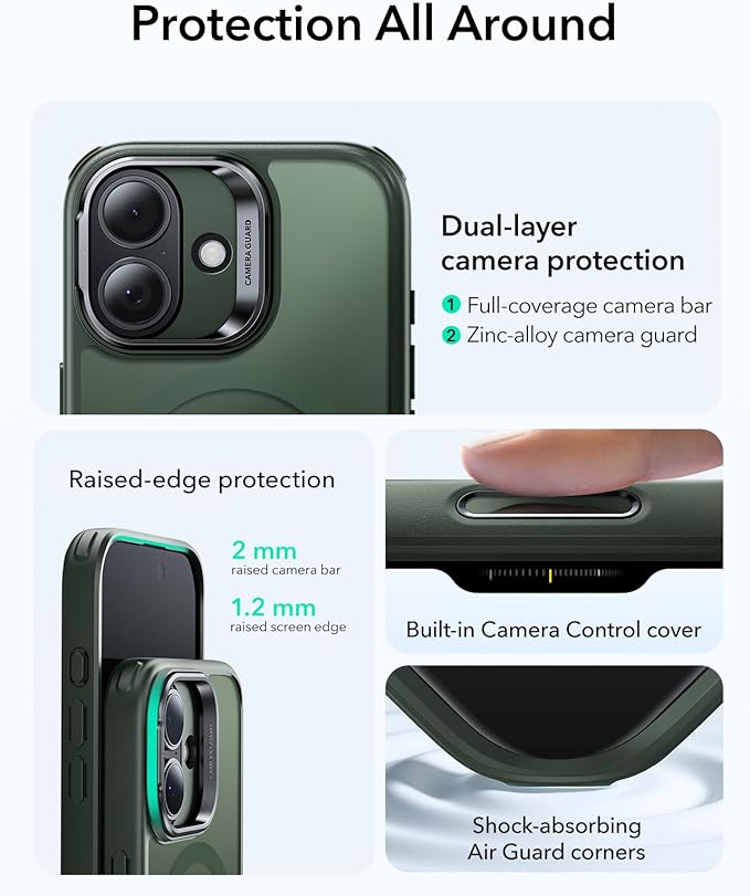 ESR for iPhone 17 Case with Stand, Camera Control Cover Compatible with MagSafe, Military-Grade Drop Protection Magnetic Phone Case for iPhone 17, Scratch-Resistant Back Cover,Frosted Green