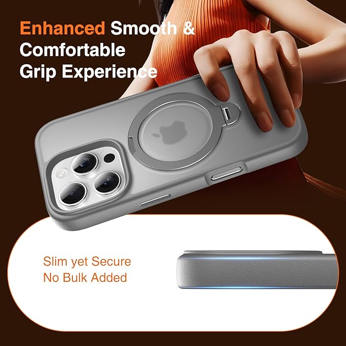 360° O-Ring MagStander for iPhone 13 Pro Max Case with Magnetic Kickstand Ring Holder [Compatible with MagSafe][360°Rotate Stand][Military Shockproof] iPhone 13 Pro Max Phone Cover Grey