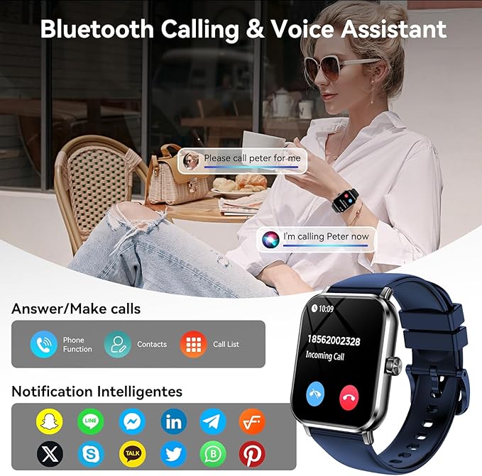 Smart Watch for Men Women, 1.83" HD Touchsreen, Bluetooth Calling, 5 ATM Water-Resistance, 130+ Sports Modes, Health, Fitness & Sleep Tracker, Timer, Fitness Watch for Android/iOS, Blue