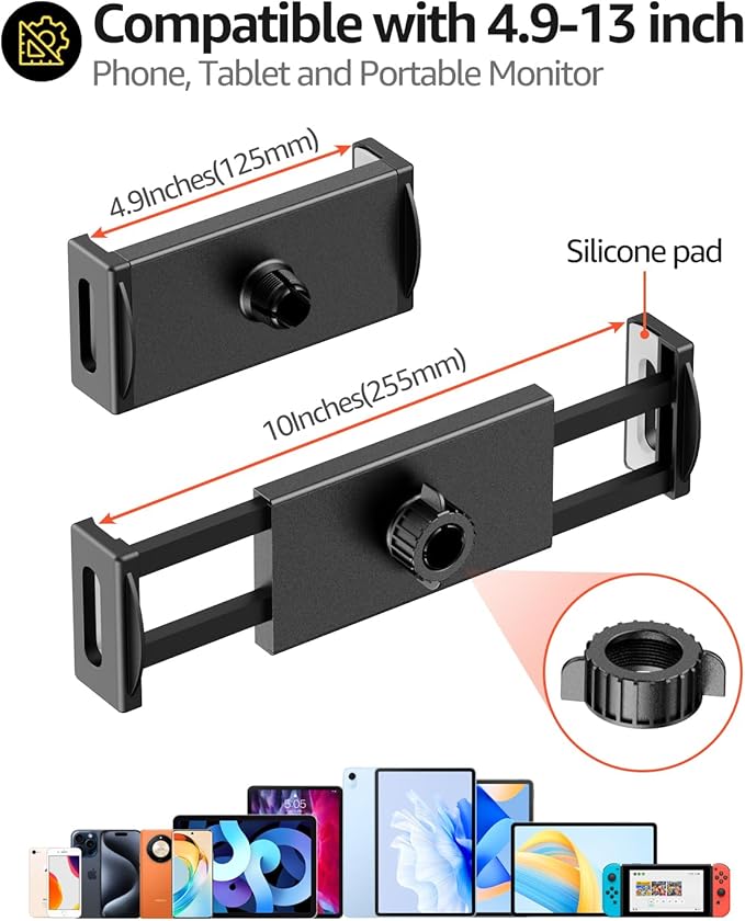 Urmust Tablet Holder Mount with Extendable Arm, Multi-Angle Adjustable for 4.7-13" iPad Pro, Air, Galaxy Tab, Kindle Fire, Switch - Universal Tablet Stand for Desk, Desk & Work