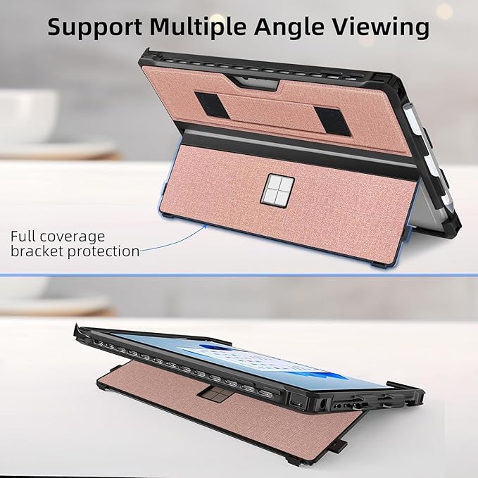 Case for 12.3" Microsoft Surface Pro 7+/7/6/5/4/Pro LTE Protective Rugged Cover Case, with Stylus Pen Holder and Hand Strap, Compatible with Type Cover Keyboard, Coupled Pink