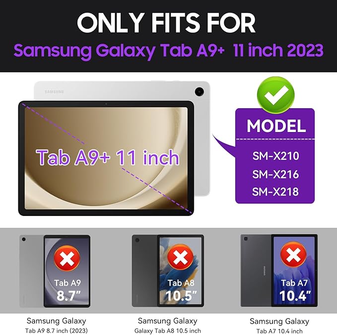 Case for Samsung Galaxy Tab A9+ 11 Inch 2023 Model (X210/X216/X218), Heavy Duty Shockproof Rugged Protective Case for Galaxy Tab A9 Plus Tablet (Dark Purple+Black)