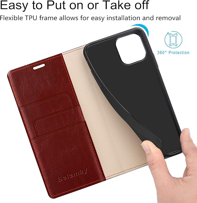 Belemay Compatible with iPhone 14 Plus Wallet Case-Genuine Leather Flip Phone Case-RFID Blocking Card Holders-Shockproof TPU Shell Folio Cover Women Men Compatible with iPhone 14 Plus (6.7") Burgundy