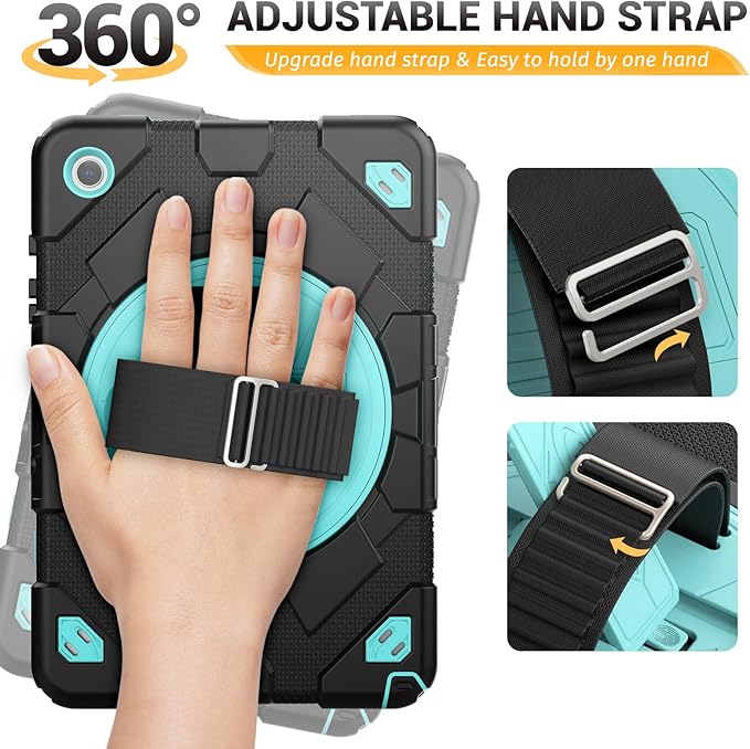 HXCASEAC Case for Samsung Galaxy Tab A9 Plus/A9+ 11 Inch with Screen Protector/Adjustable Hand Strap/Pen Holder, 3-Layer Drop Proof SM-X210/X216/X218 - Light Blue