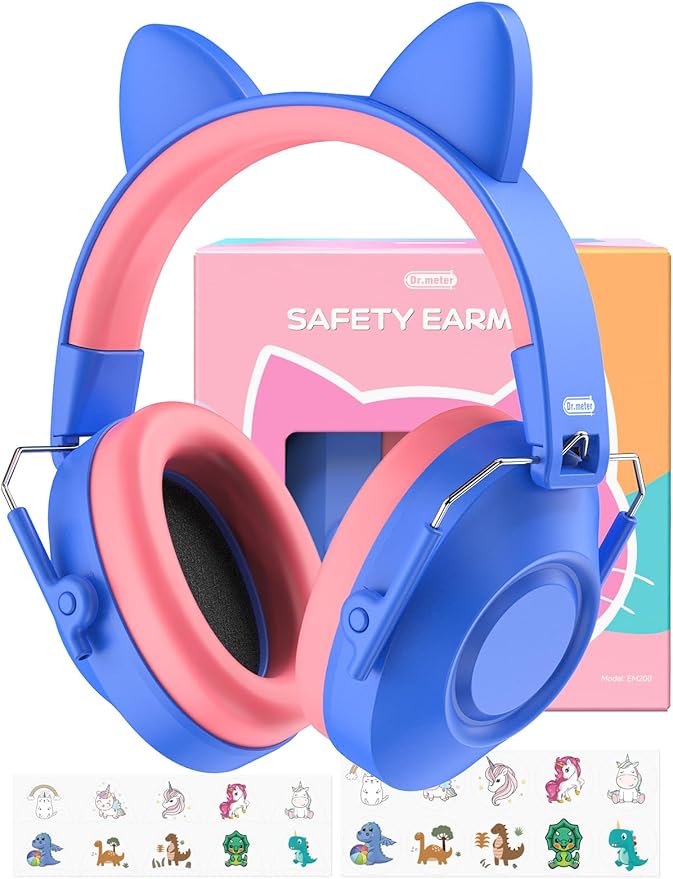 Dr.meter Noise Cancelling Headphones for Kids, SNR 32dB Hearing Protection Earmuffs for Noise Reduction, Ear Muff for Autism Sensory Monster Jam Derby Demo Mowing Concert Air Show Blue