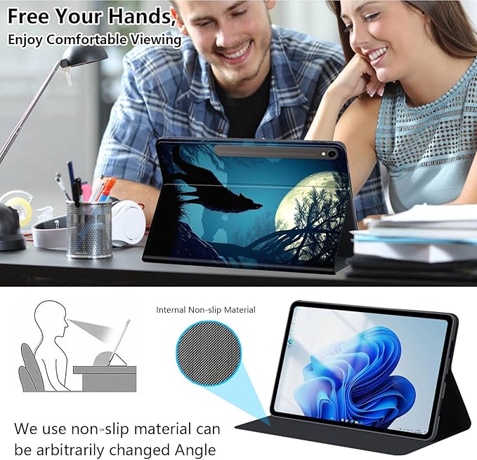 Slim Case for Samsung Galaxy Tab S10 FE / S9 FE 5G 10.9" & Tab S9 11", PU Leather Protective Cover, Multi-Angle Stand, Auto Sleep/Wake, Wolf Howl