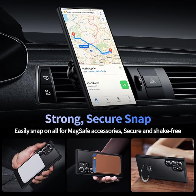 for Samsung Galaxy S25 Ultra Case,Compatible with Magsafe [Wireless Charging],with 360°Rotatable Magnetic Ring Stand Matte Translucent Slim Soft Edge Phone Kickstand,Black