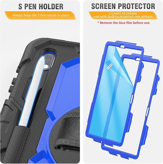 HXCASEAC Case for Samsung Galaxy Tab S7 FE 5G 12.4 inch, Protective with Screen Protector/Hand Strap/S Pen Holder, Heavy Duty Design for Samsung Galaxy S7 FE Tablet Case - Blue