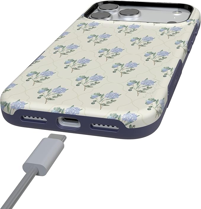 Casely iPhone 17 Pro Case | Vintage Garden | Blue Hydrangea | Compatible with MagSafe | Bold Protective Design