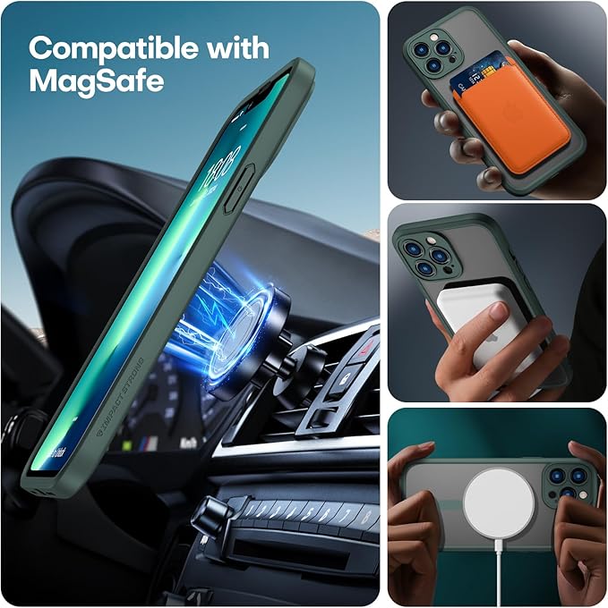 ImpactStrong Magnetic Guard Designed for iPhone 13 Pro Max Case [Camera Protection] [Military Grade Drop Tested] [Compatible with MagSafe] Slim Translucent Matte Phone Case (6.7") - Dark Green