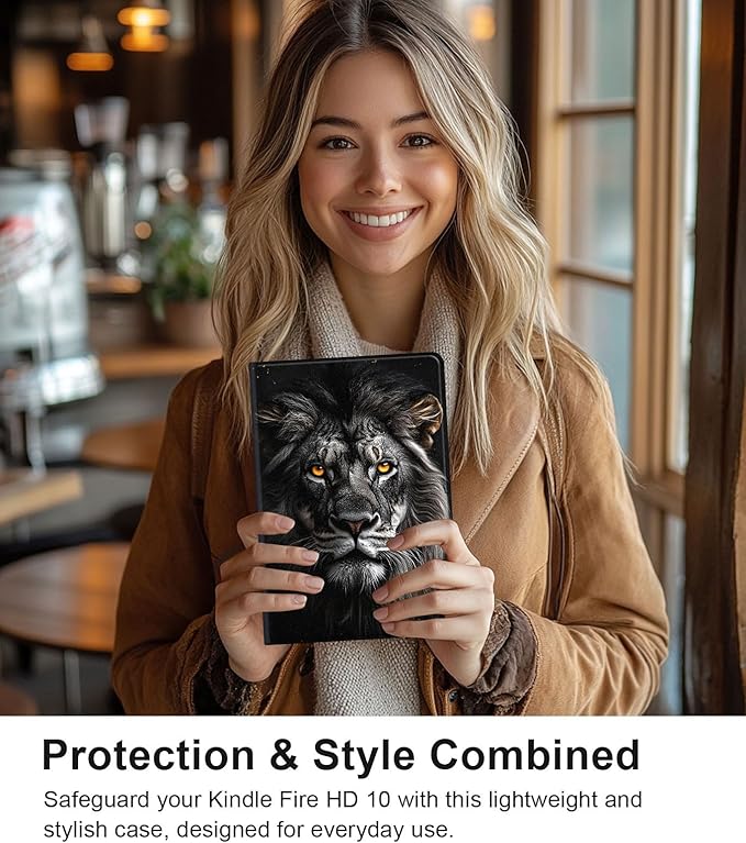 Case for Samsung Galaxy Tab A9 8.7-Inch 2023, Slim PU Leather Stand Cover with Auto Wake/Sleep, Multi-Angle Viewing & Shockproof, Lion